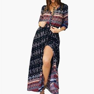 R.Vivimos Boho Midi Shirt Dress